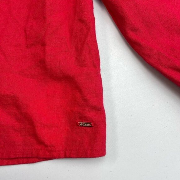 GUESS Off The Shoulder Linen Blend Top Sz Small Red - Picture 7 of 10